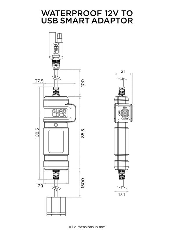 QUAD LOCK Wasserdichter 12V-USB-Smart-Adapter
